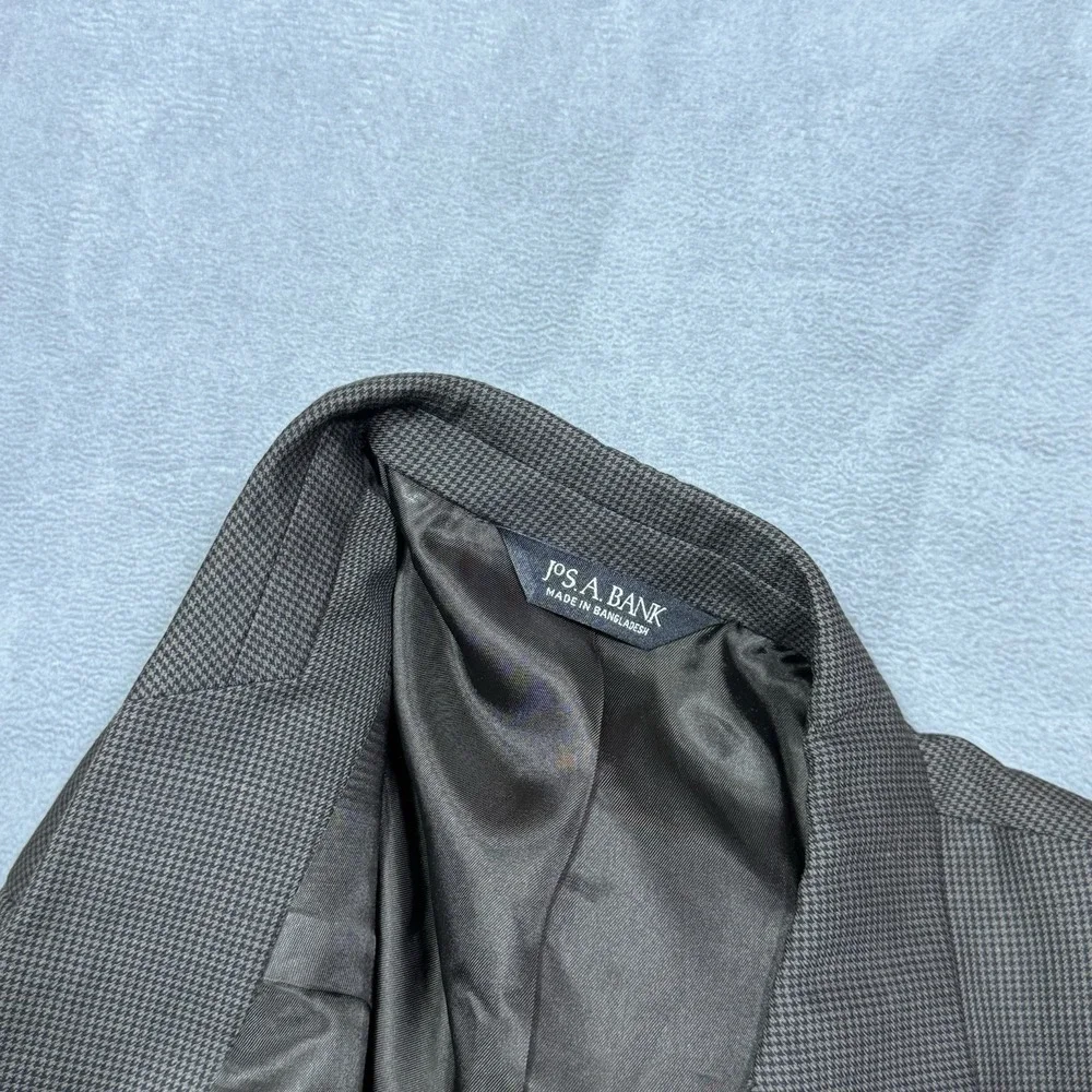 Jos A Bank Blazer Mens 44L Black Brown Micro-Houndstooth 100% Wool Sport Coat